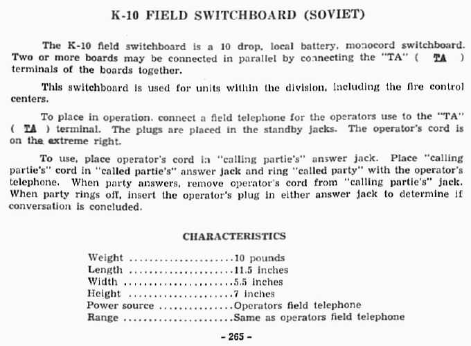  K-10 Field Switchboard (Soviet) 