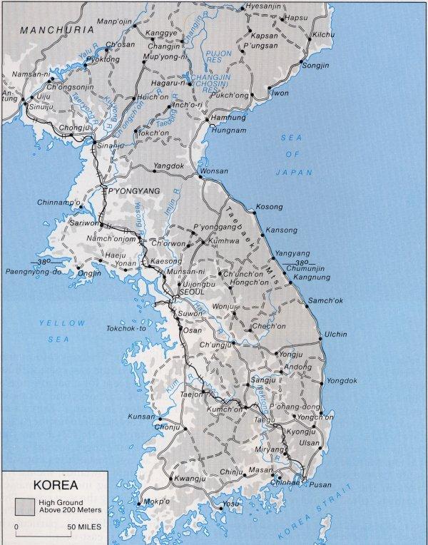 Map of Korea, ca 1950