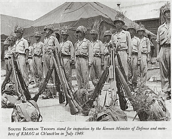 South Korean troops stand for inspection, July 1949