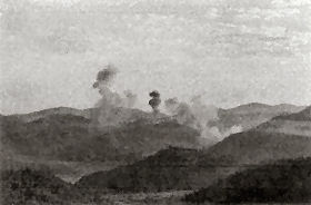 Photo:  Members of the 81-mm Mortar Platoon, Co. D, 2nd Battalion, 5th Infantry Regiment, U.S. Eighth Army, blast Communist positions in Punchbowl, Korea.