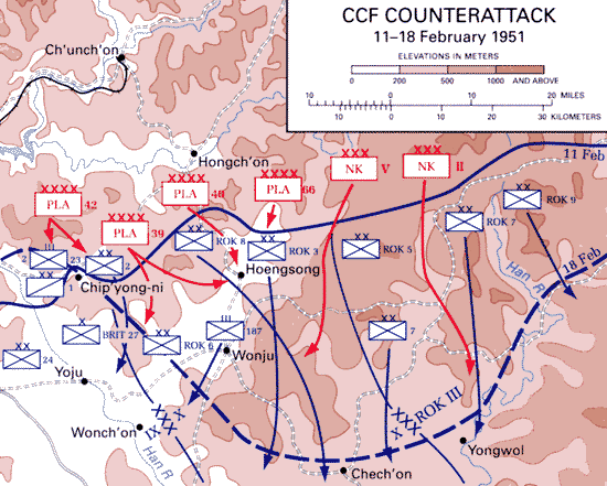 Map: CCF Chinese Counterattack 11-18 February 1951
