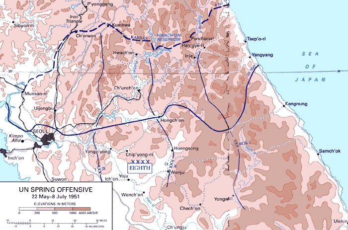 Map: UN Spring Offensive 22 May-8 July 1951