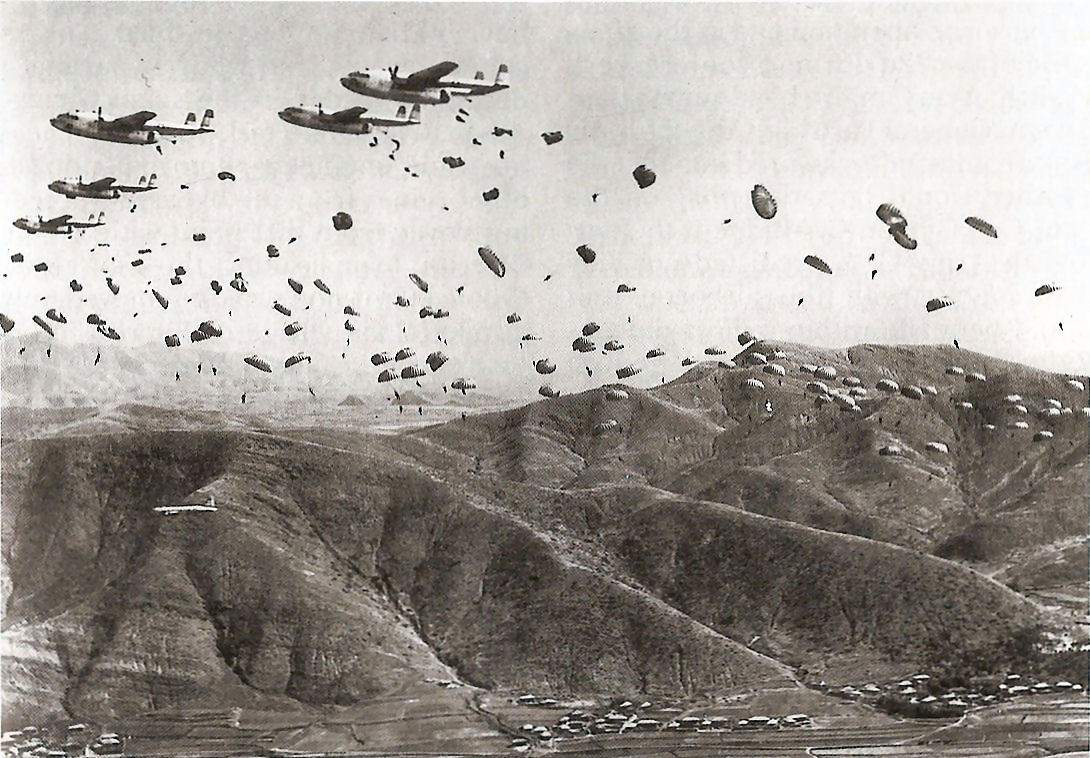  Practice Jump from C119s by 187th Regimental Combat Team Members  (right click, view image to see actual photo)
