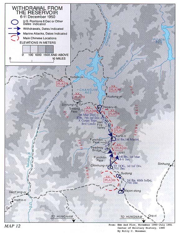   Map 12. Withdrawal From the Reservoir, 6-11 December 1950 