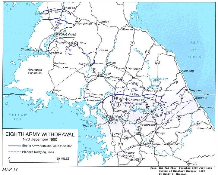   Map 13. Eighth Army Withdrawal, 1-23 December 1950 