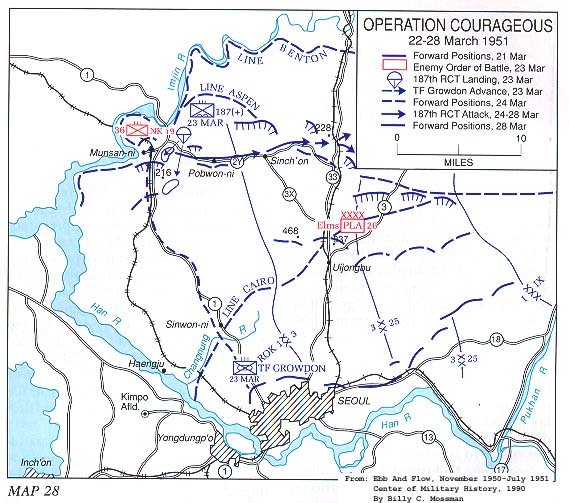   Map 28. Operation COURAGEOUS, 22-28 March 1951 