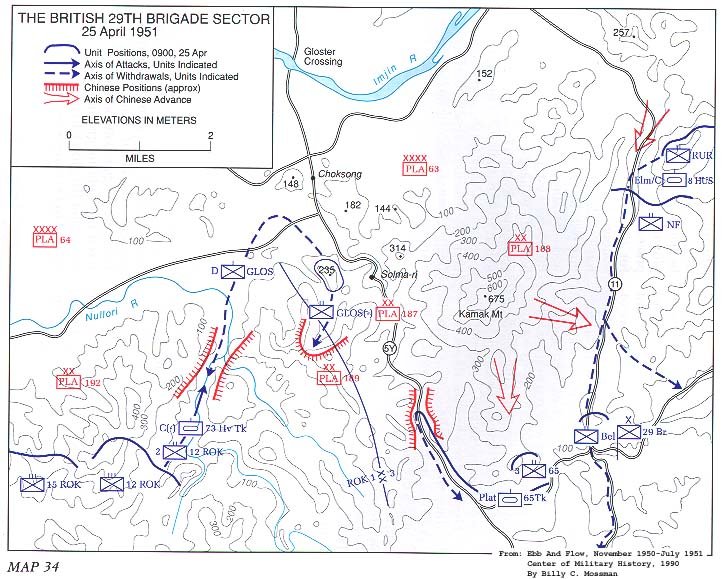   Map 34. The British 29th Brigade Sector, 25 April 1951 