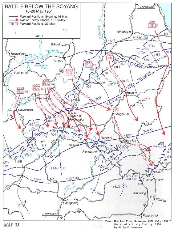   Map 35. Battle Below the Soyang, 16-20 May 1951 