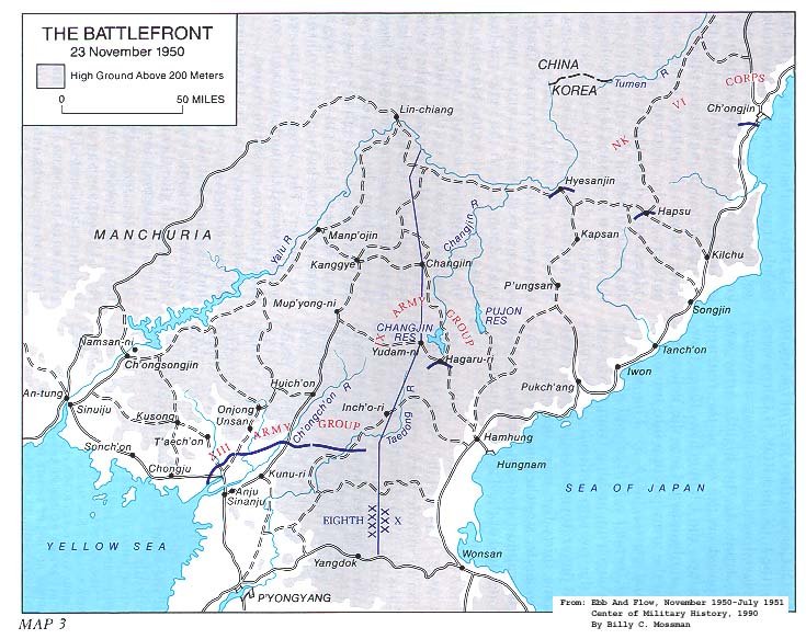 Map3. The Battlefront, 23 November 1950 (right click, view image to see actual photo)