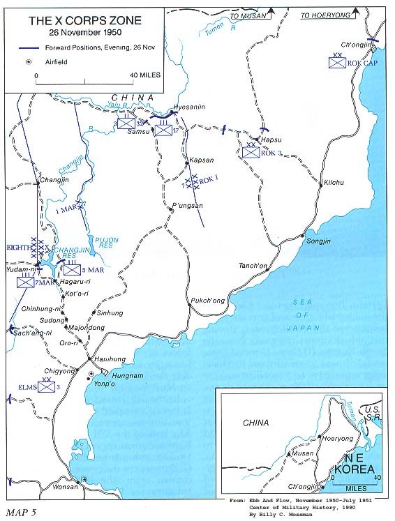 Map5. The X Corps Zone, 26 November 1950