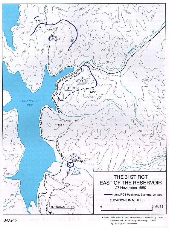 Map 7. The 31st RCT East of the Reservoir, 27 November 1950