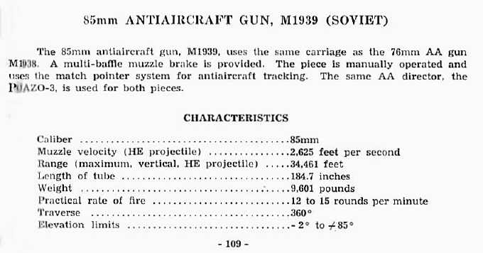  85mm Antiaircraft Gun, M1939 (Soviet) 