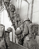 Marines boarding USS Bayfield (APA-33) at Hungnam
