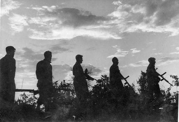 Patrol moving out at dusk, 1952, 1RAR 